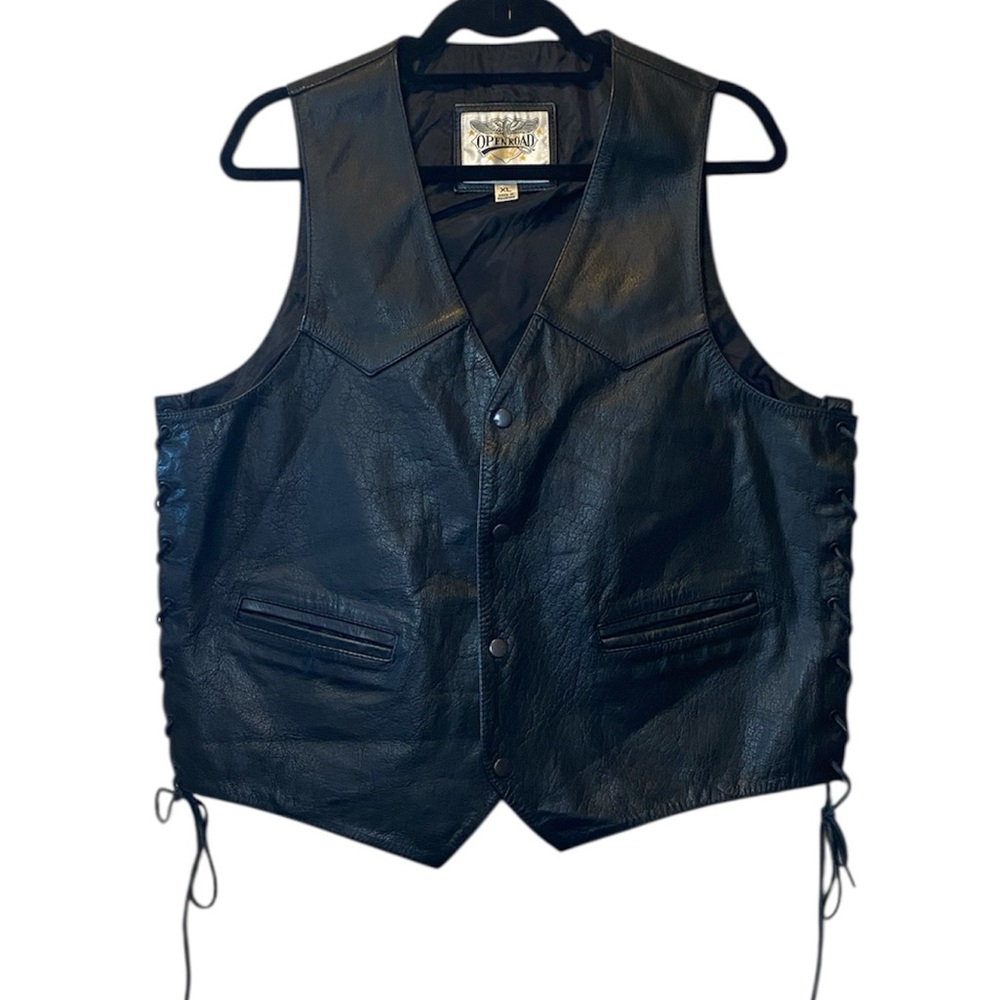 Wilsons Leather Vintage Vest Open Road XL Black Embossed Eagle Biker Motorcycle